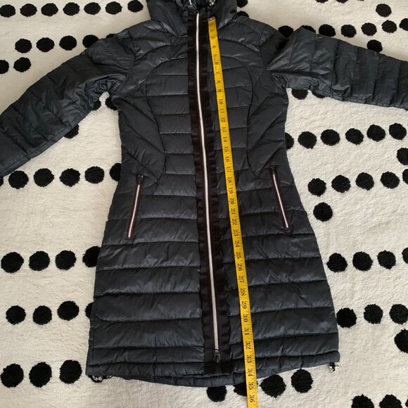 Lululemon Down Puffer Coat Liner 4 Black Hooded Athleisure Long Jacket - Picture 15 of 16